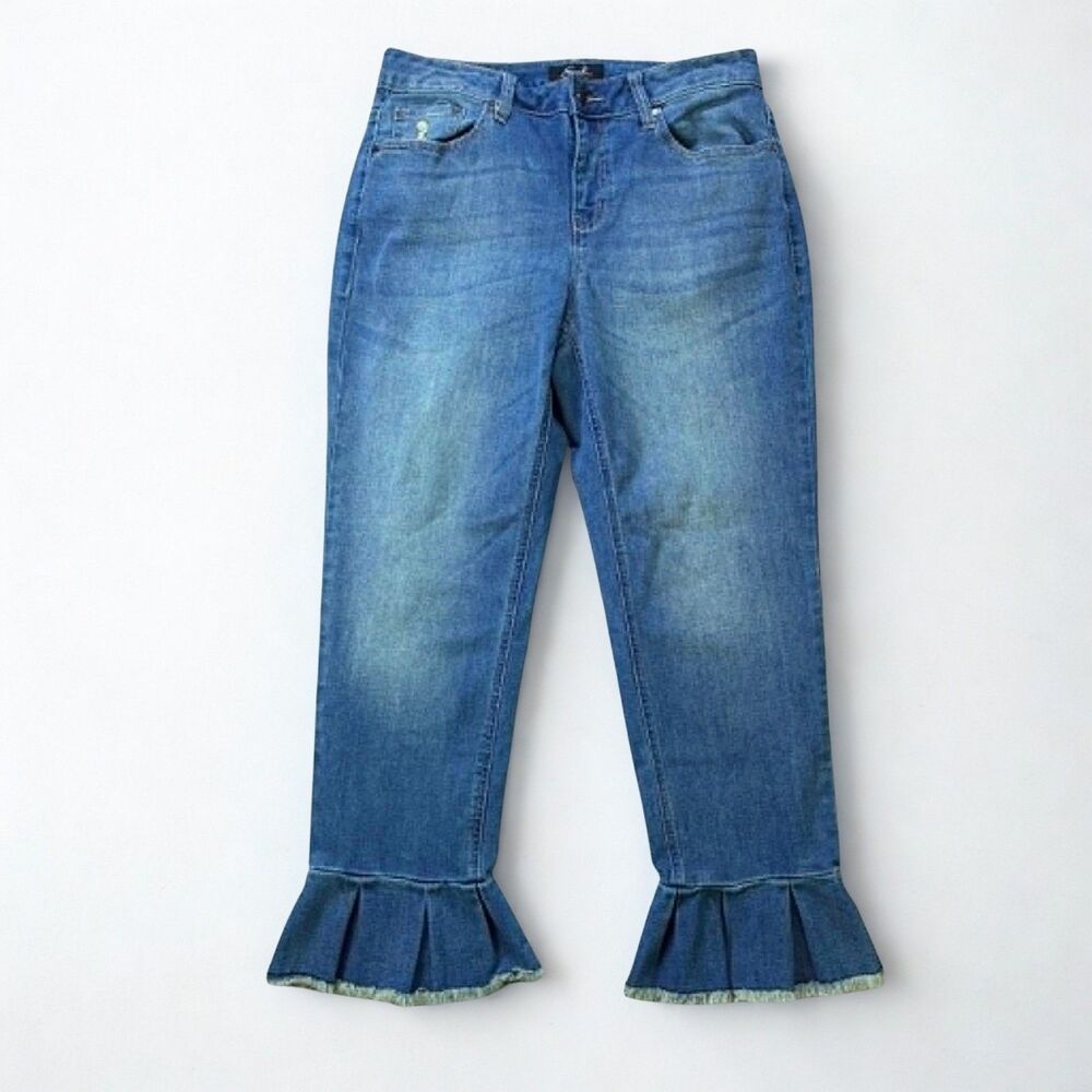 Earl Jean Womens Jeans Size 10 Cropped Ruffle Hem Light Wash Denim Boho
